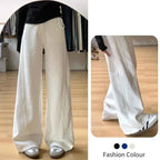 Drawstring Adjustable Maternity Wide-Leg Curve Pants High Waist Belly Support Retro Baggy Trousers for Spring Autumn 3 Colors