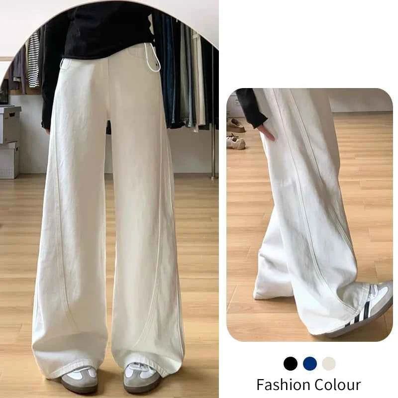 Drawstring Adjustable Maternity Wide-Leg Curve Pants High Waist Belly Support Retro Baggy Trousers for Spring Autumn 3 Colors