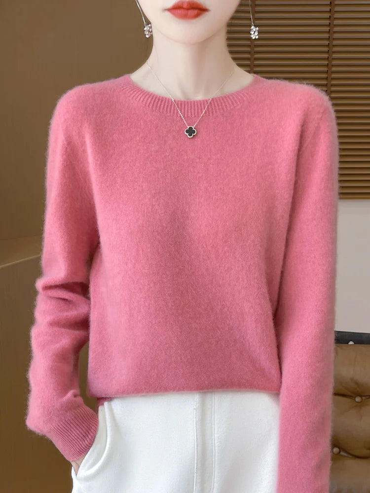 Addonee Women's 100% Merino Wool O-Neck Pullover Sweater