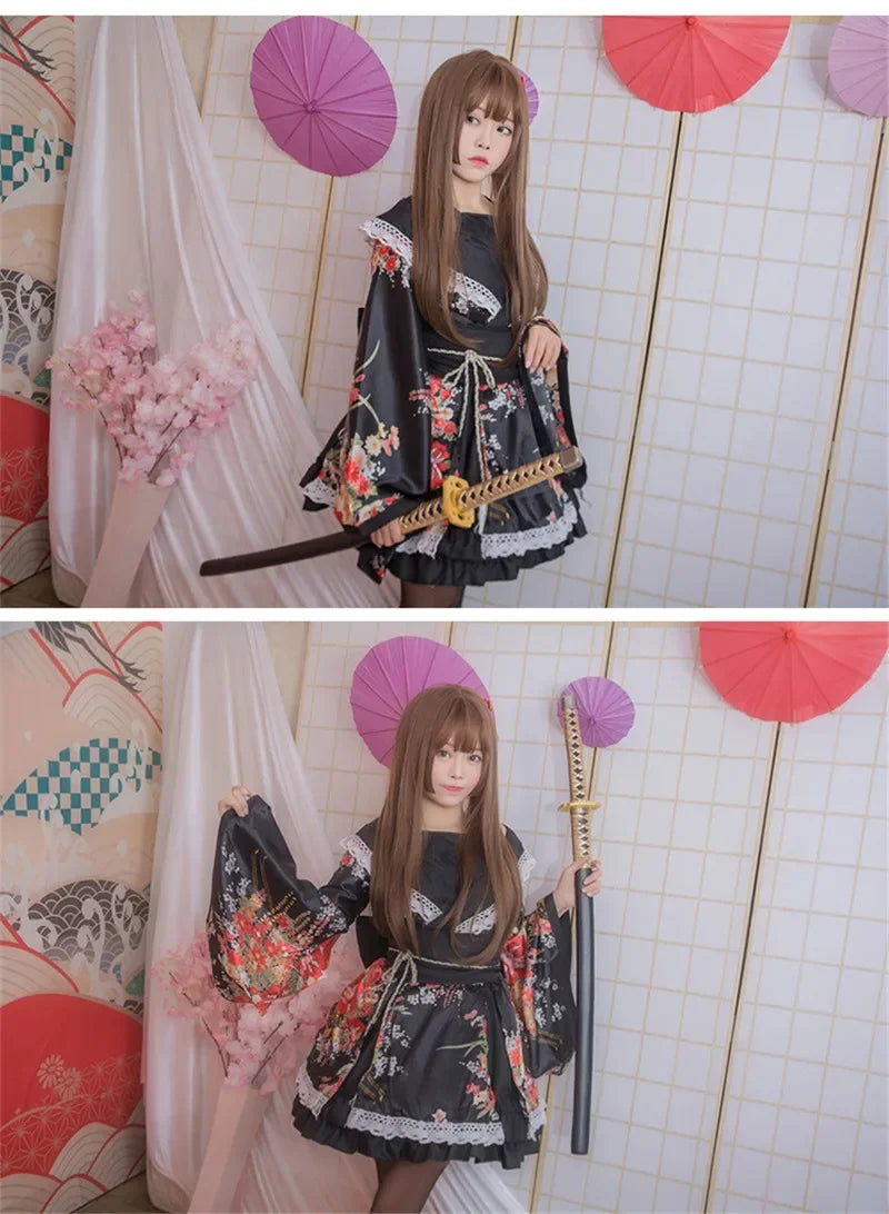 Traditional Japanese Kimono Dress for Women - Printed Pink
