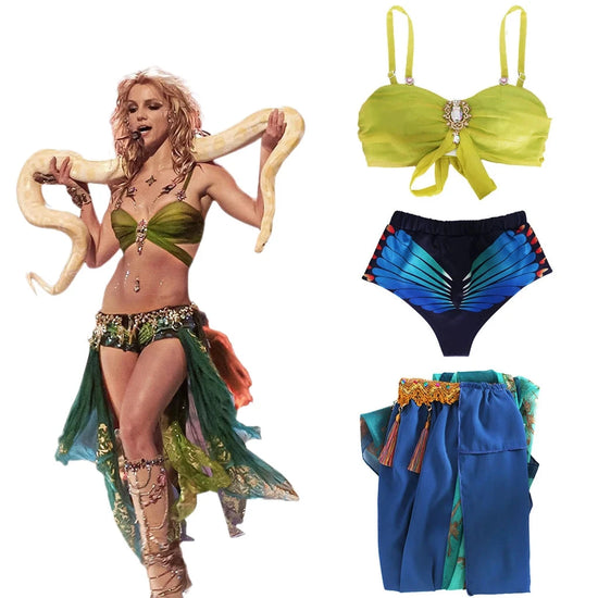 Britney Spears Slave Costume Blue Stage Performance Dance Sexy Dress Bra Shorts Skirts Suit Women Halloween Carnival Party Suit SS69 66.69 A / XL