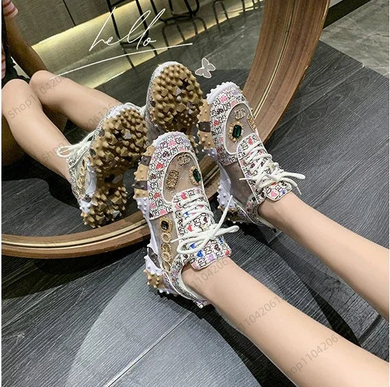 Women's Casual Sneakers Fashion Luxury Rhinestone Ladies Shoes 2024 New Outdoor Platform Female Sports Shoes Vulcanized Shoes SS69