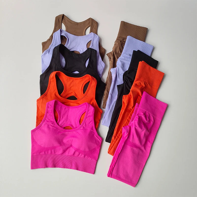 2PCS Sports Bra Women's Set Professional Fitness Tank Top Bra Shockproof Running Leggings Yoga Suit Beautiful Back Bra Clothing - SS69