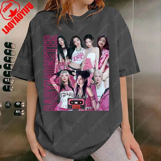 BabyMonster World Tour 2025 Sweatshirt Hello Monsters KPOP Fan Tshirt Men Women Cotton Casual Fashion Tees All Match Adult Tops