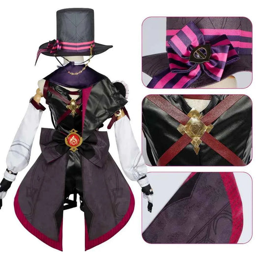 Genshin Impact Fontaine Lyney Cosplay Costume Magician Leather Uniform Short Hair Wig Glove Twins Halloween Carnival Game Outfit