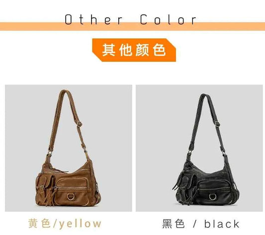 Vintage Multiple Pockets Women Shoulder Bags Luxury Washed Pu Leather Crossbody Bag Retro Motorcycle Bag Y2K Sac for Girls 2024