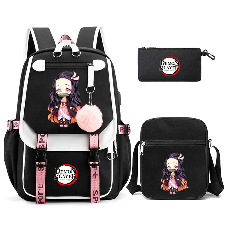 3Pcs Kamado Nezuko Demon Slayer Backpacks Set for Girls Anime School Bag Teenager Student Canvas Laptop Back Pack Women Rucksack SS69 51.69 4960741