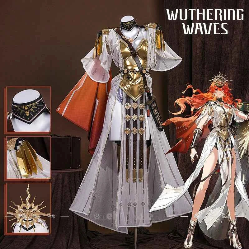 Wuthering Waves Augusta Cosplay Costume Wig Dress Headwear Earrings Neckwear Halloween Party For Women Girls Men Rinascita Props