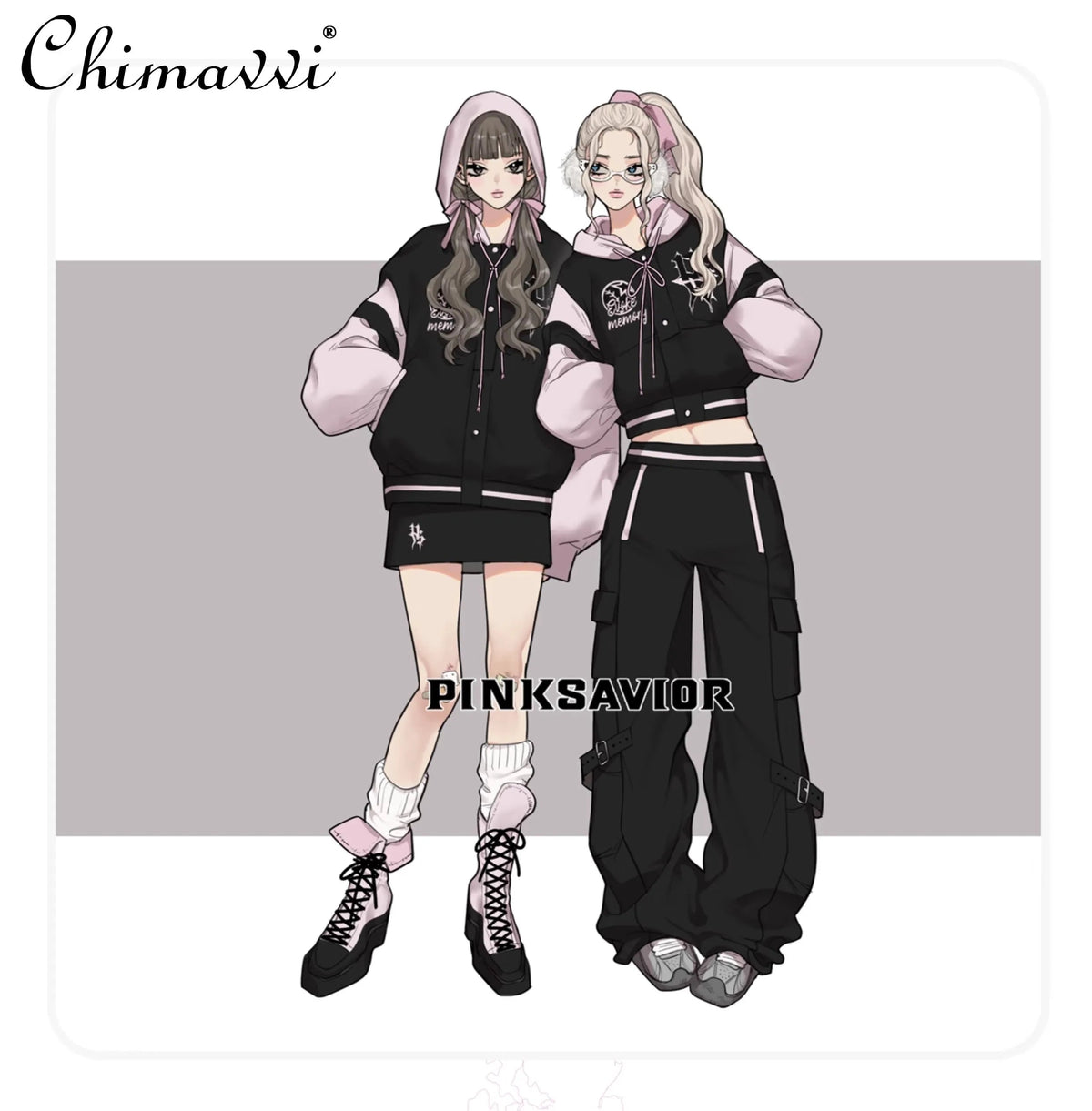 Pink and Black Splicing Color Hooded Baseball Jacket Casual Pant Sets 2025 Spring and Autumn Sweet Cool Girl Students Outfits SS69