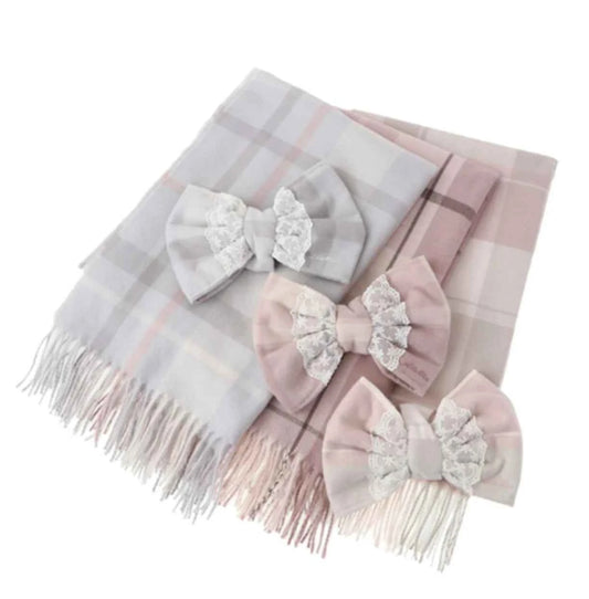 Japanese Liz New Lazy Wind Girls Sweet Plaid Lace Bow Scarf Soft Warm Women's Winter Lolita Scarf