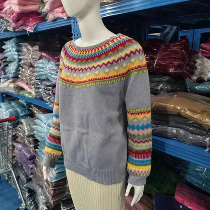 Spring Knitted Women's Sweater O-neck Long Sleeve Casual Loose Sweater Elegant Trendy Print Female Winter Fashion Ladies Clothes