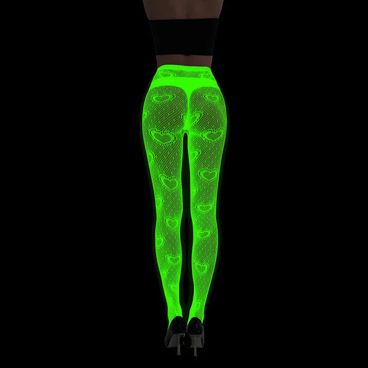 Women Glow in The Dark Fishnet Tight Rose Pattern Fishnet Tights Luminous Fishnet Halloween Party Festive Dress Up SS69