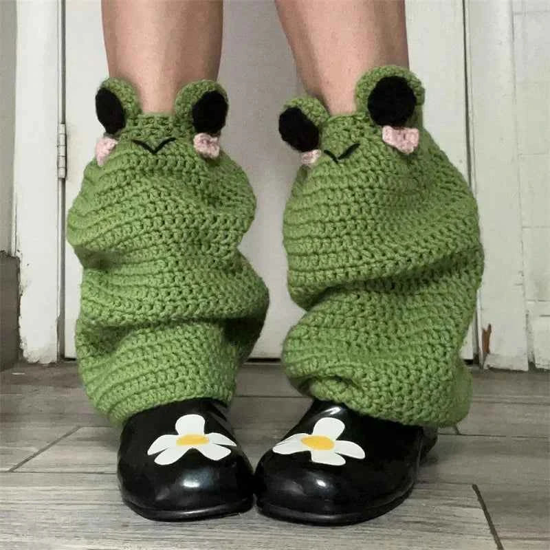Women Knit Leg Warmers Contrast Color Knee High Socks Y2K Aesthetic Boot Cuffs Cover for Streetwear Kawaii Short Socks