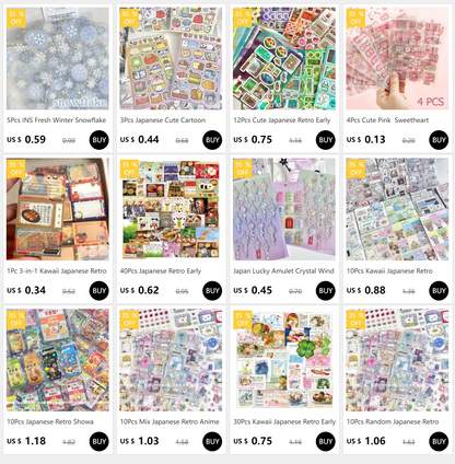 5Pcs Random Japanese Retro Showa Style PET Cutting Stickers Cute Cartoon Shiny Film Sticker Scrapbook Journal DIY Material Decal SS69