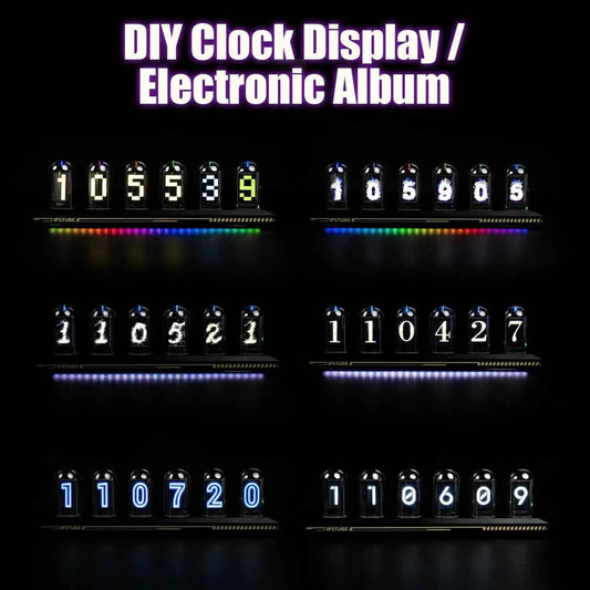 USB Powered RGB Nixie Tube Clock with IPS Color Screen, Corded Electric Aluminum Oval Alarm Clock with Charging Port, Metal Fram