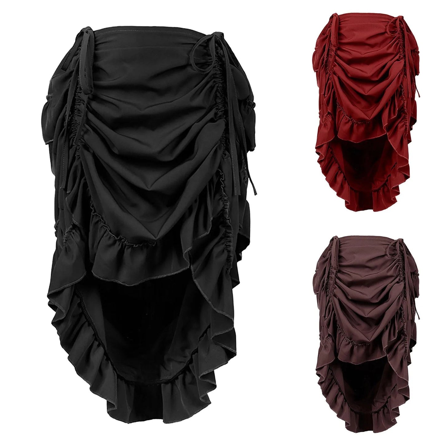 Medieval Victorian Punk Vintage Skirts For Women Gothic Steampunk Midi Skirt Ruffle Hem High Waist Pleated Skirt Cosplay Costume SS69