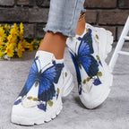 Fashion Butterfly Print Platform Sneakers for Women 2025 Autumn Non Slip Knitted Sports Shoes Woman Thick Sole Slip On Sneakers