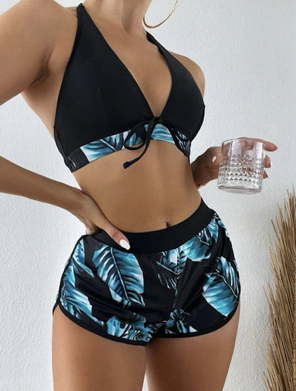 Women 2024 New Bikinis 6 Colors Sexy Halter Bikini 3 Piece Set Leafs Print High Waisted Swimsuit Beach Bathing Suit Size S-XXL SS69 14.69 YH953A1 / M
