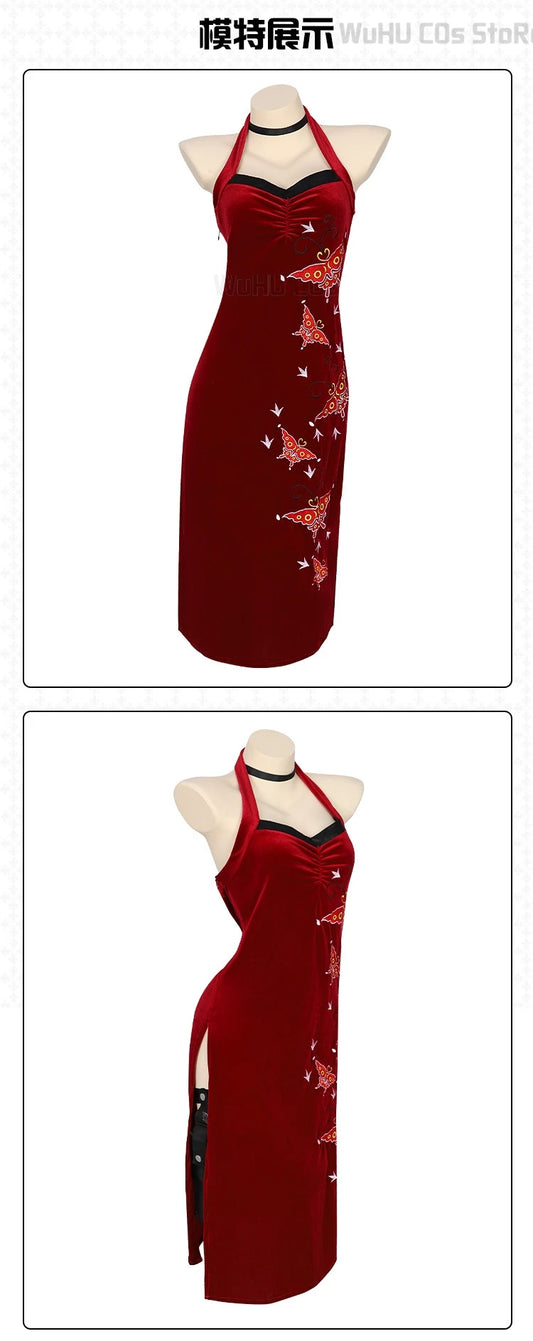 Ada Wong Resident Evil Cosplay Red Cheongsam Dress Set for Women