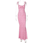 Hugcitar Women Floral Spaghetti Strap Bodycon Maxi Dress