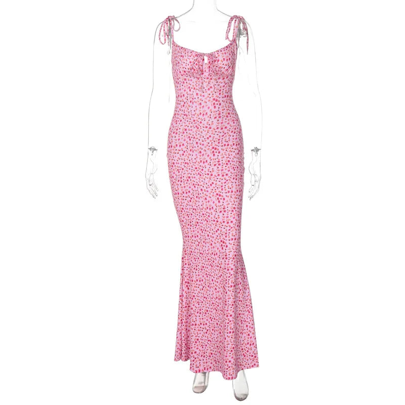 Hugcitar Women Floral Spaghetti Strap Bodycon Maxi Dress