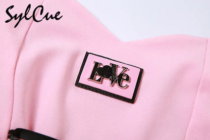 Sylcue Stitching Pink Sexy Hanging Neck Elastic Outer Wear Mature Charm Hot High Street Royal Sister Women's Vest Short Top SS69