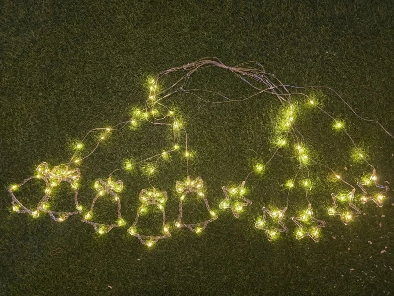Christmas Curtain Lights LED String Lights with Tree Snowflake Star Deer Bell USB Remote 8 Modes Home Decor