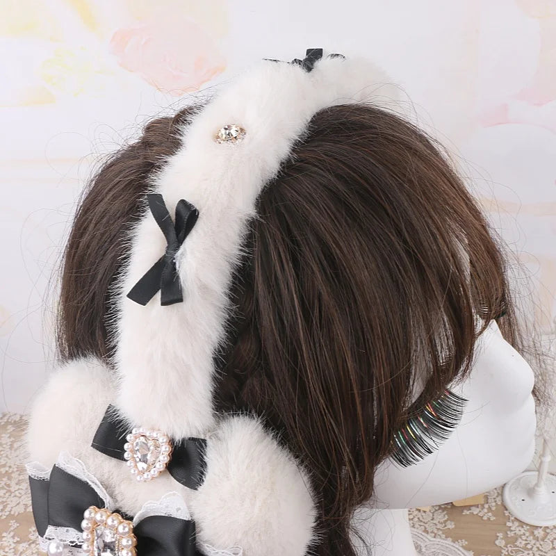 Sweet Mine Rhinestone Love Bow Earmuffs - Lolita Style