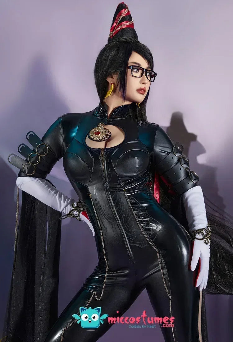 Miccostumes Women's Black Witch PU Leather Cosplay Bodysuit