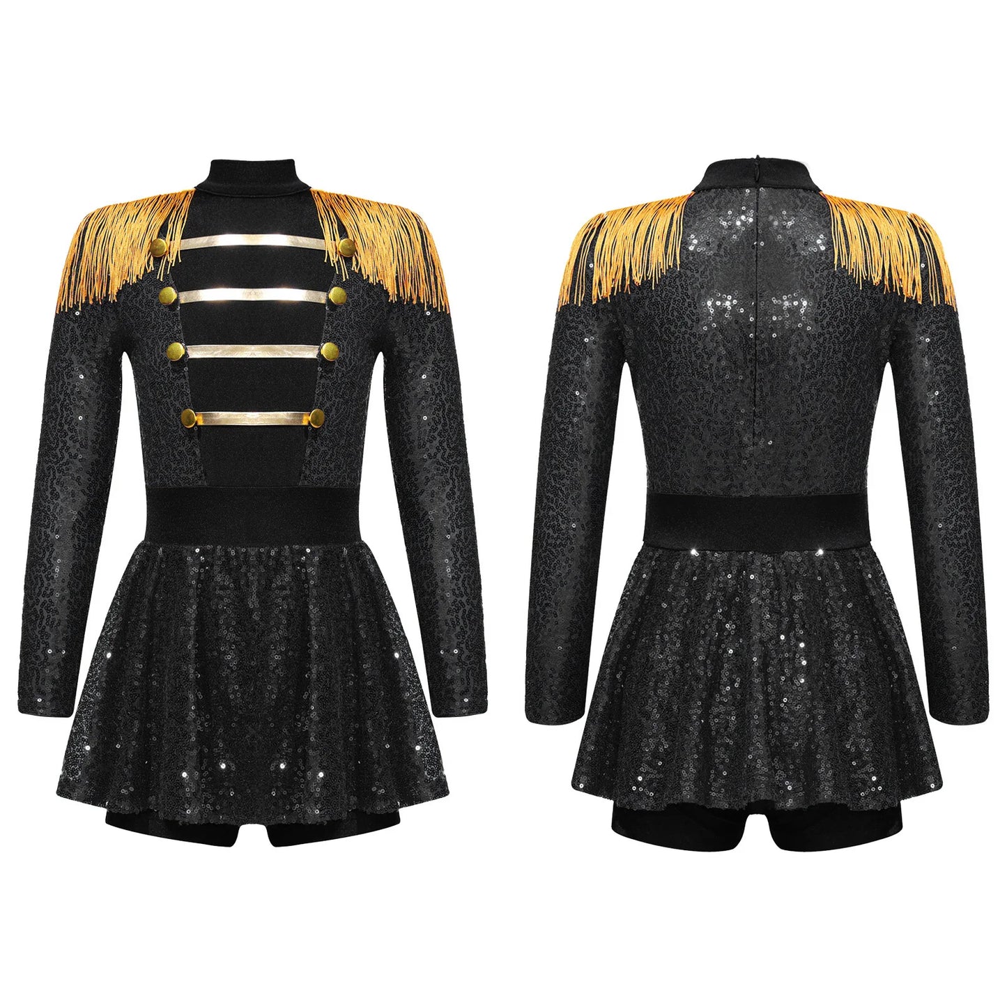 inlzdz Women's Circus Ringmaster Costume Sequin Tassel Leotard Dress