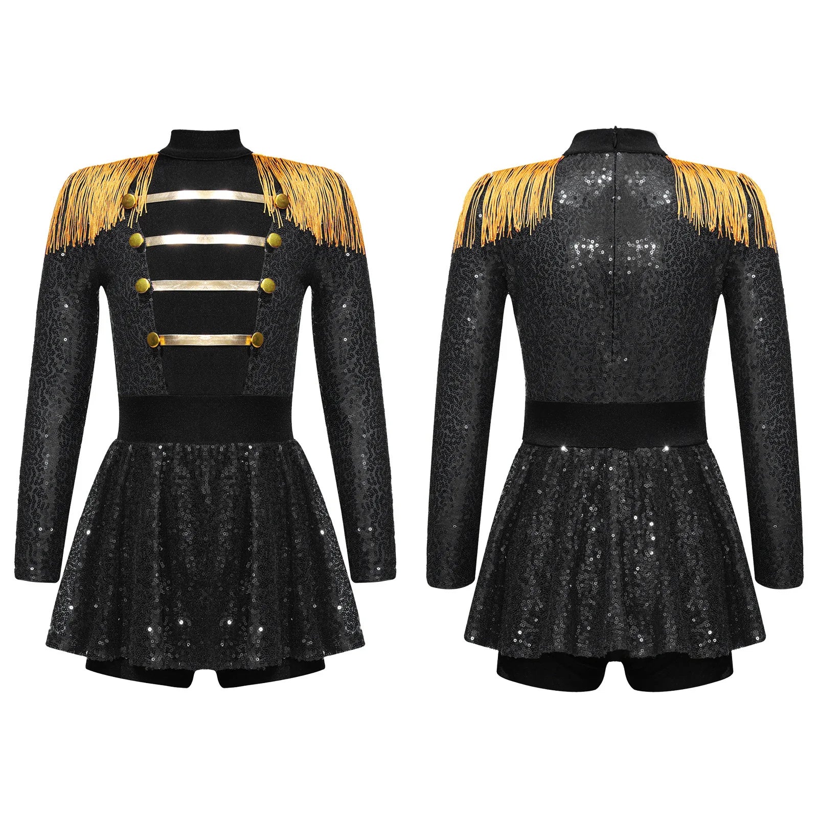 Inlzdz Women's Sequin Tassel Ringmaster Leotard Dress