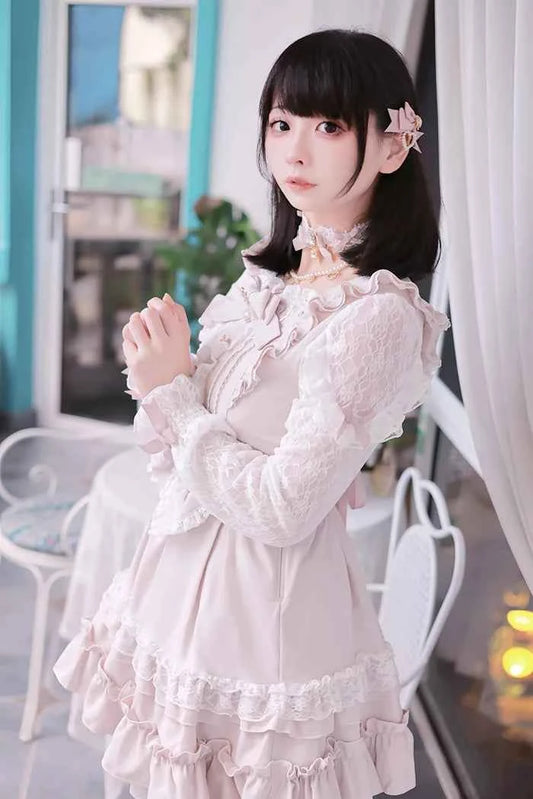 Japanese Liz Dresses Women Autumn New Girl's Sweet Cute Bud Mini Series Mass Production Angel Small Cake Dress Bow Lolita Dress