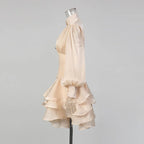 TWOTWINSTYLE Solid Spliced Ruffles Dress Female Stand Collar Long Sleeve Loose French Elegant Women's Dresses Autumn Fashion New