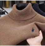 High end brand velvet sweater men's new fashion designer exquisite pony embroidery winter thick warm high neck knitted pullover