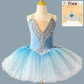 Girls Ballet Tutu Dress with Crown - Blue & Pink Nylon