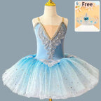 Girls Ballet Tutu Dress with Crown - Blue & Pink Nylon