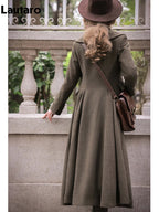 Lautaro Autumn Winter Long Warm Wool & Blends Coat for Women Shawl Collar Single Breasted Elegant Fit and Flare Woolen Overcoat