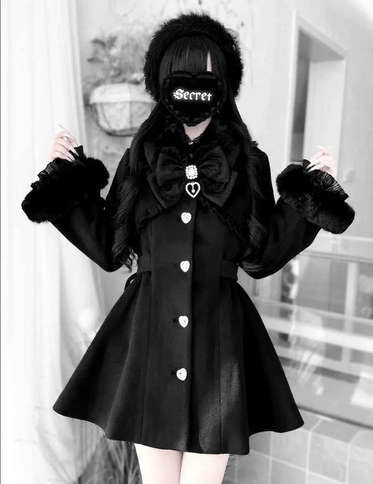 Japanese Mass-Produced Long Wool Collar Coat 20% Wool Waist-Cinching Sweet Girl Long Sleeve Slim Fit Elegant Lolita Woolen Coat