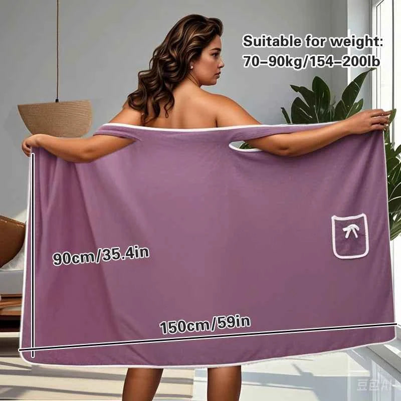 1 Pcs Women's Plus Size Wearable Bath Towel-Cute Bow Soft Shower Skirt for Women-Adjustable Bath Robe with Pocket for Home an