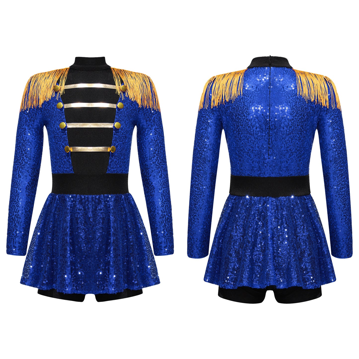 inlzdz Women's Circus Ringmaster Costume Sequin Tassel Leotard Dress