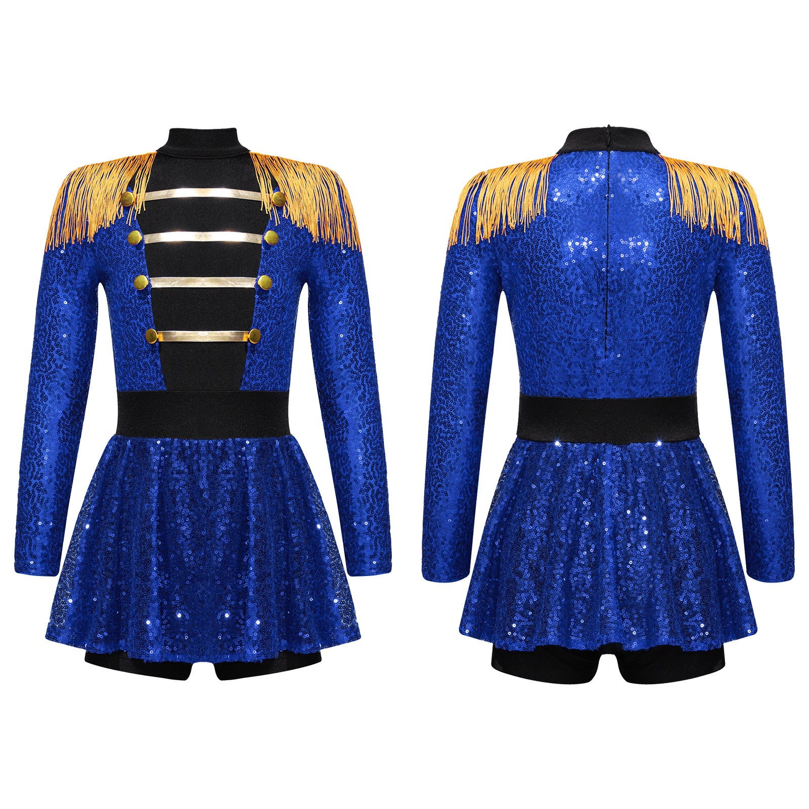 Inlzdz Women's Sequin Tassel Ringmaster Leotard Dress