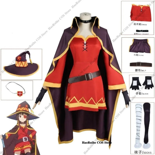 Megumin Cosplay Costume Set with Dress, Cloak, and Hat - KonoSuba Sorceress