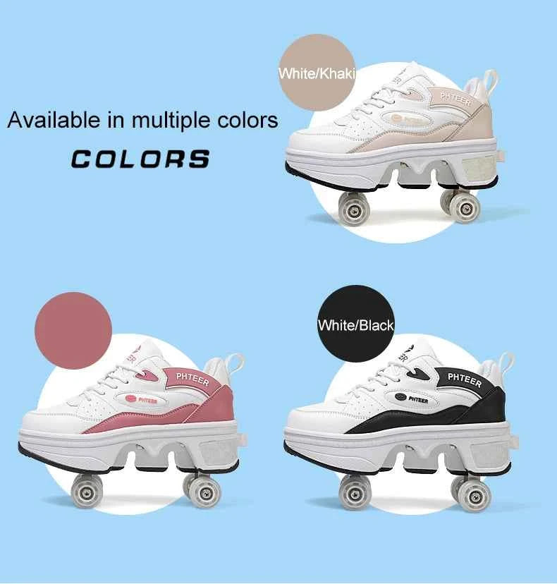 Deformation Shoes Roller Sneakers With 4 Wheels Skates Adult Kids Runaway Parkour Wheels Shoes For Women Men Youth Sport Shoes