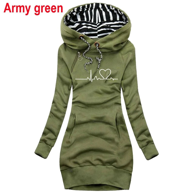 Winter New Fashion Women Long Sleeve Hoodie Dress with Pockets Solid Color Slim Fit Pullover Hoodies Sweatshirt Dress SS69 12.69 army green / XXL