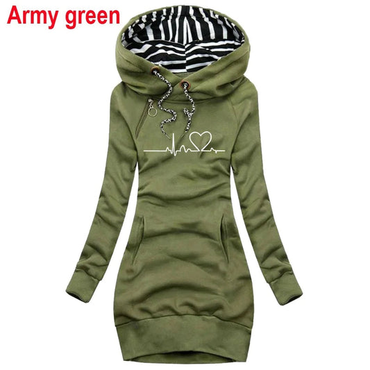 Winter New Fashion Women Long Sleeve Hoodie Dress with Pockets Solid Color Slim Fit Pullover Hoodies Sweatshirt Dress SS69 12.69 army green / XXL