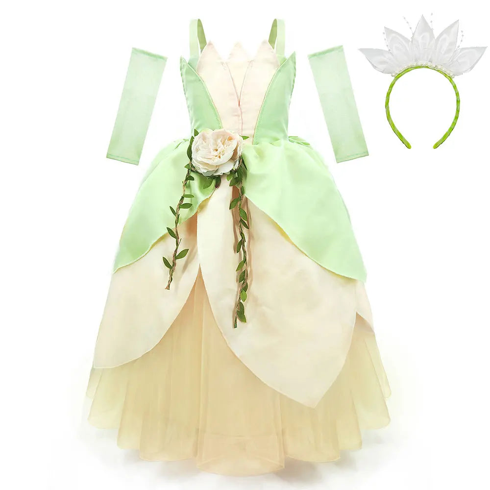 MESOQ Girls Tiana Princess Floral Off-Shoulder Ball Gown