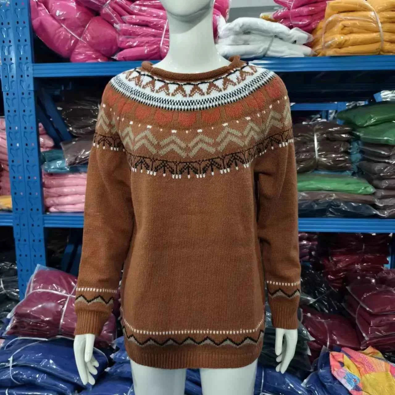 Spring Knitted Women's Sweater O-neck Long Sleeve Casual Loose Sweater Elegant Trendy Print Female Winter Fashion Ladies Clothes