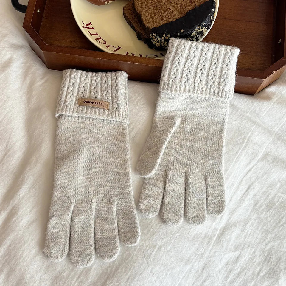 Korean Style High-Quality Women's Knitted Gloves Touch Screen Fingerless Washable Full Finger Gloves