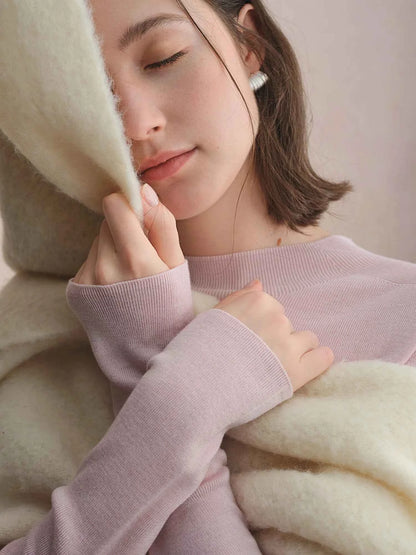 DUSHU Seamless Half-high Collar Pure Wool Pullovers Women Plus Size Autumn Winter Bottoming Sweater Solid Soft Breathable Tops