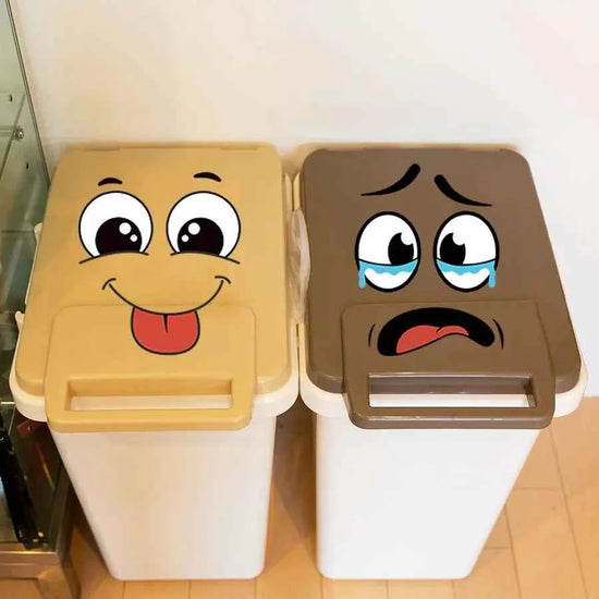4 sheets/Set Cartoon Face Stickers,Self-Adhesive, Plastic Surface Compatible,Home Decoration Suitable for Trash Can, oilet Decor